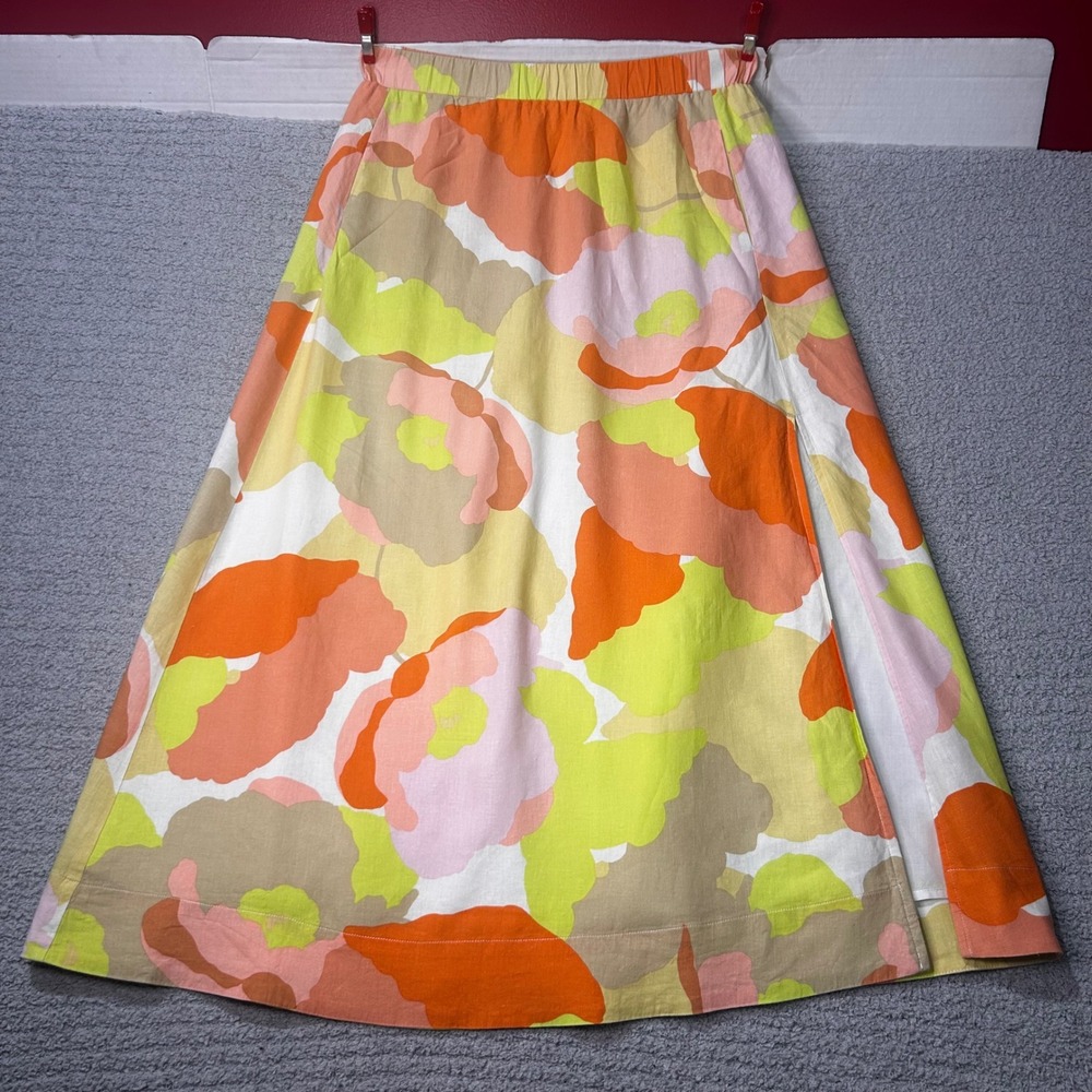 Every Maxi Skirt S Floral Orange Green Linen Blend Retro‎ Boho Coastal Summer